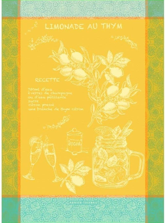 Garnier Thiebaut Limonade Au Thym Soleil (Sunny Lemonade with Thyme) French Kitchen Towel 22"x30", Cotton, Jacquard