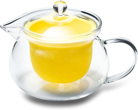 Heatproof Glass Teapot 13.5 fl (400 ml) with Removable Ceramic Infuser strainer Ha-Pot Made in Japan (Yellow)