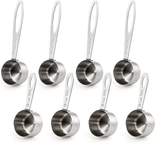 Hedume Set of 8 Coffee Scoop, Stainless Steel Coffee Measuring Scoops 1/8 Cup, Including 4 Pack Short Handled and 4 Pack Long Handle Coffee Scoops for Coffee, Tea, Sugar and Milk, 30 ml