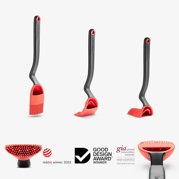 Dreamfarm Brizzle 3-In-1 Flexible Silicone Sit-Up Basting, Drizzle, Scooping Brush with In-Built Sauce Resevoir - Red