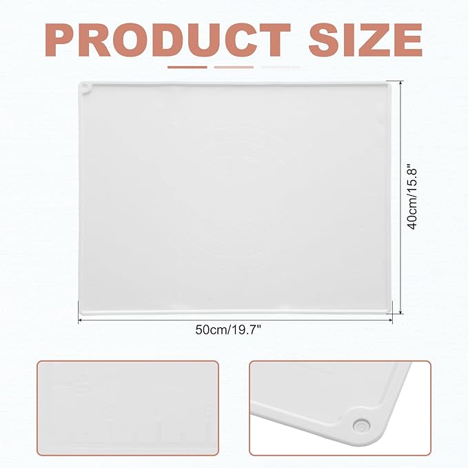 uxcell Silicone Pastry Mat, 19.7" x 15.8" Silicone Baking Mat with Measurements, Non-Stick Dough Rolling Mat for Making Pastry Cookies Bread Pizza White