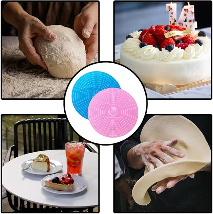 Round Baking Mat, Cake Turntable Mat, Cake Mat Round Silicone Baking Mat, 12 In Pink Cakes Pastry Mat for CakeTurntable Bracket