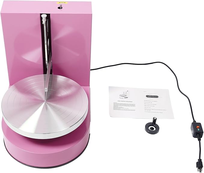 Cake Decorating Machine, 200W Electric Cake Cream Spreading Coating Machine with Adjustable Scraper, Turntable Cake Frosting Smoother, for 4-12in Cake, 60-320RPM (Pink)
