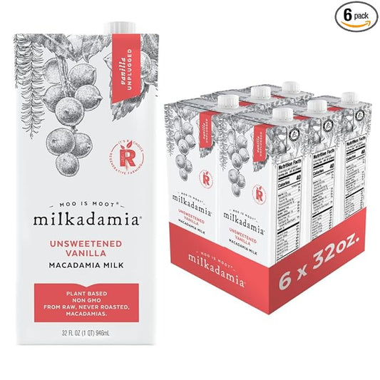 milkadamia Macadamia Milk - Unsweetened Vanilla - 32 Fl Oz (Pack of 6) - Lactose Free, Vegan, Shelf Stable, Plant Based, Non Dairy, Dairy Free