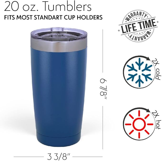 Personalized Tumbler with Engraved Name - 12 Designs, 20 Oz Coffee Tumbler with Slider Lid, Royal Blue, Double Wall Insulated - Custom Gift for Men, Women