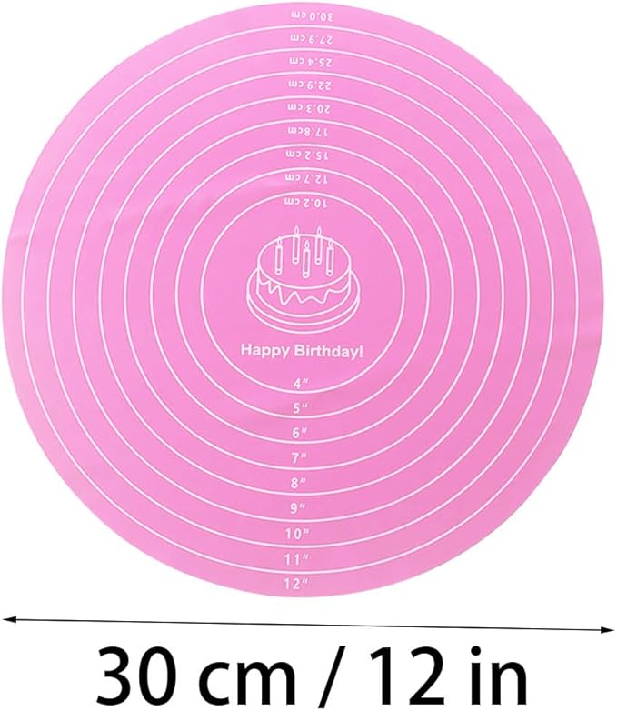 Round Baking Mat, Cake Turntable Mat, Cake Mat Round Silicone Baking Mat, 12 In Pink Cakes Pastry Mat for CakeTurntable Bracket