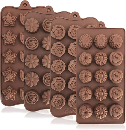 4 Pack Flower Shape Silicone Molds Chocolate Candy Mold, DanziX Silicone Mold for Wedding,Festival, Parties, DIY Enthusiasts-15 Cavity