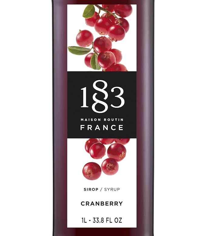 1883 Cranberry Syrup for Drinks, Made in France, 1 Liter Plastic Bottle