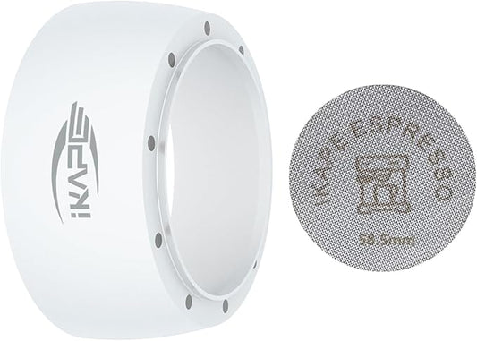 IKAPE Magnetic Dosing Funnel Set, 58MM Espresso Dosing Ring & Puck Screen Kit Compatible with 58MM Bottomless Portafilter - with 10 Small Magnet (White)
