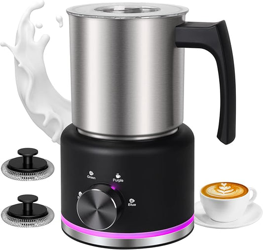 Milk Frother and Steamer, 16.9 OZ Milk Frother for Coffee, 4 in 1 Frother Separable Easy to Use and Clean, Durable Safe Silent Working for Coffee, Latte, Cappuccino Hot Chocolate, Black