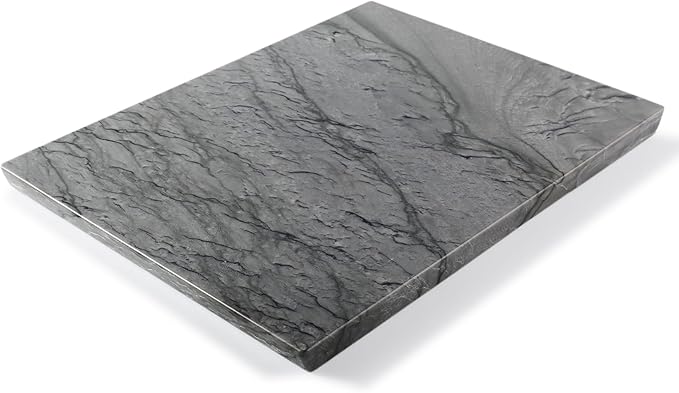 Koville Natural Marble Pastry Board for Kitchen, 16" x 12" Marble Tray Cutting & Charcuterie Board Slab for Countertop, Stone Cheese Resistant Pastry Tray, Rectangular Serving & Chopping Slab - Dark