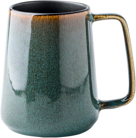 Large Ceramic Coffee Mug, 24 oz Big Tea Cup with Large Handle, Vintage Coffee Cup for Office and Home, Dishwasher and Microwave Safe, Green