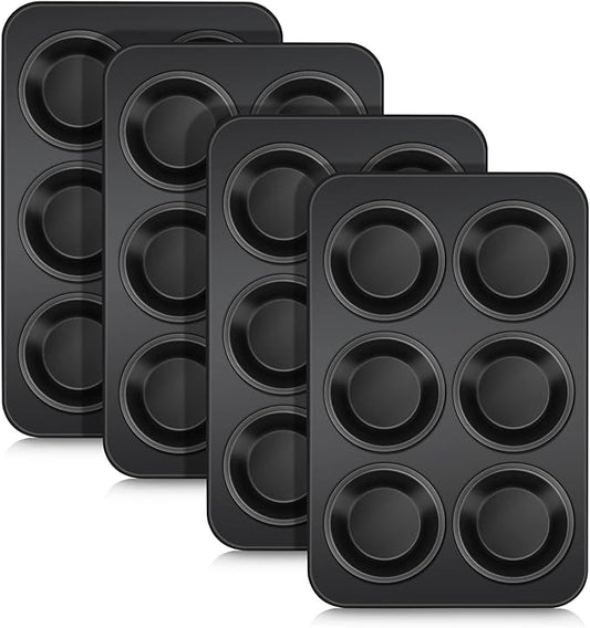 TeamFar Muffin Pan Set of 4, 6 Cup Muffin Tin Cupcake Pan Tray with Nonstick Coating and Stainless Steel Core, for Home/Kitchen Baking, Healthy & Heatproof, Release Easily & Easy Clean
