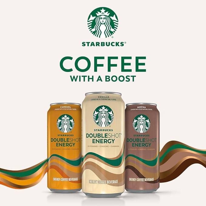 Starbucks RTD Energy Drink, Doubleshot Energy Drink, Coffee, Guarana, Vitamin B, Ginseng, 15 Oz Cans (Pack of 12)