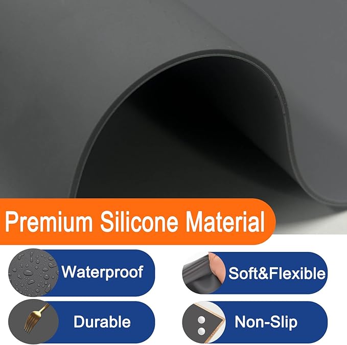 23.62"x15.74"(60cmx40cm) Countertop Protector Mat, Silicone Mats for Kitchen Counter, Cuttable Heat Resistant Mats for Counter, Waterproof Silicone Kitchen Island Protector Mat(2Pack, Black)