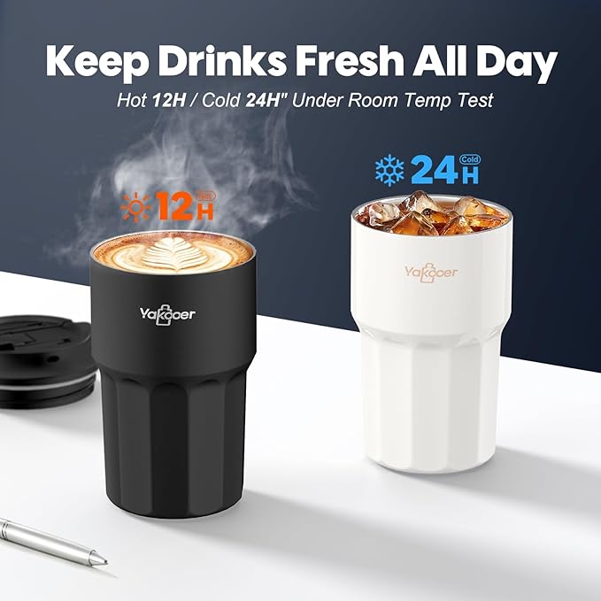 16 oz Coffee Insulated Tumbler with Lid and Flip Straw, Leak-Proof Food Grade 304 Stainless Steel Travel Coffee Mug, Double Wall Vacuum Cup for Hot and Cold Drinks (Navy Blue)
