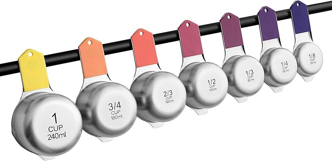 Spring Chef Magnetic Stainless Steel Measuring Cups (Patent Pending), Kitchen Tools with Easy to Read Markings for Measuring Dry or Liquid Ingredients, Set of 7, Mountain Sunrise