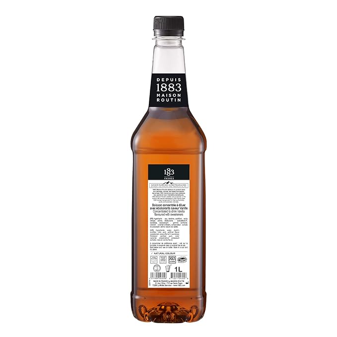 1883 Sugar Free Vanilla Syrup – Sugar Free Vanilla Coffee Syrup, Zero Calorie Beverage Mixer, Made in France, 1 Liter Plastic Bottle
