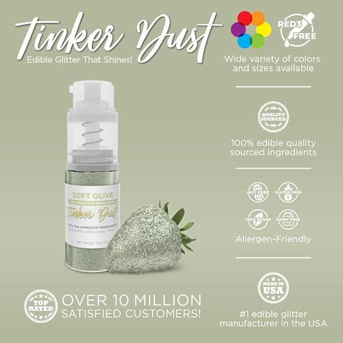Bakell - Soft Olive Tinker Dust (4g, 1x Mini Spray Pump) Edible Glitter for Food, Desserts, and Beverages!