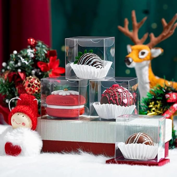100Pack Clear Hot Chocolate Bomb Boxes Small Gift Boxes Cupcake Boxes Candies Box Birthday Wedding Party Favor Box 3" x3x3