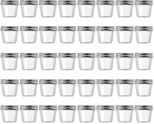 novelinks 4 Ounce Clear Plastic Jars Containers With Screw On Lids - Refillable Round Empty Plastic Slime Storage Containers for Kitchen & Household Storage - BPA Free (40 Pack)