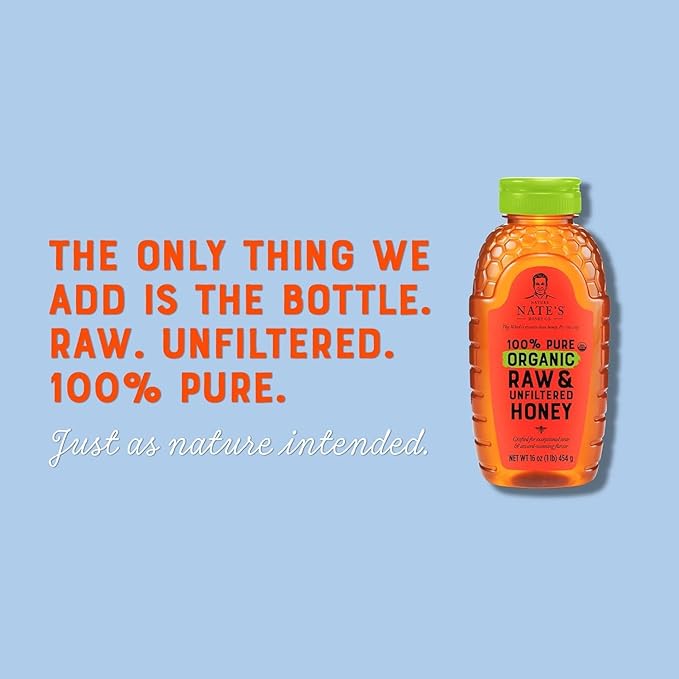Nate's Organic 100% Pure, Raw & Unfiltered Honey - USDA Certified Organic - 16oz. Squeeze Bottle