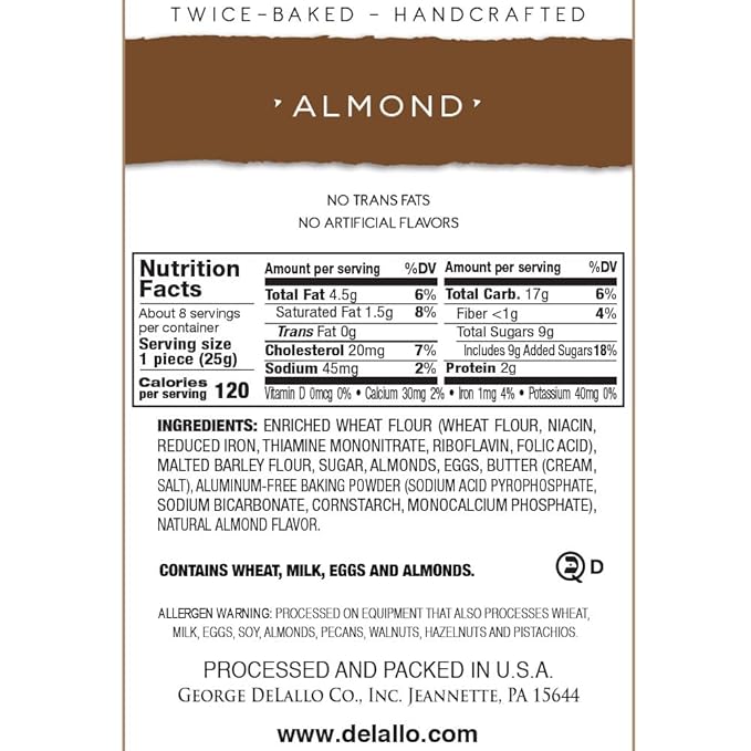 DeLallo Almond Biscotti, (4 Pack), Authentic Italian Recipe, Golden Brown Twice Baked Cookies, Kosher, Non-GMO, All Natural Italian Biscuits Made in Small Batches, Nutty Warm Flavor