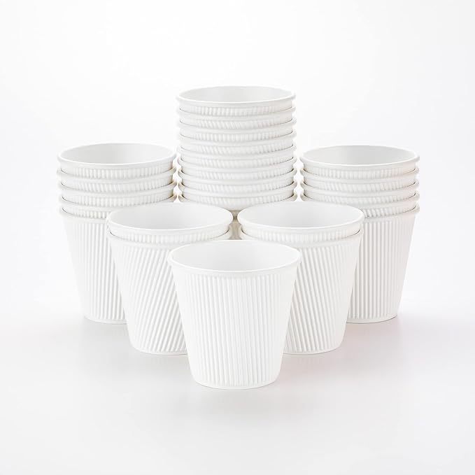 Restaurantware 8 Ounce Double Wall Disposable Coffee Cups, 500 Insulated White Paper Tumblers with Ripple Wall Design, Lids Sold Separately for Hot Drinks like Tea, Hot Chocolate, and More