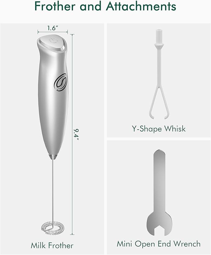 Milk Frother Handheld Frother Wand Drink Mixer Handheld Coffee Stirrers Electric Frother for Coffee Mixer Wand with 2 Whisk frother for protein powder coffee frother handheld-Silver