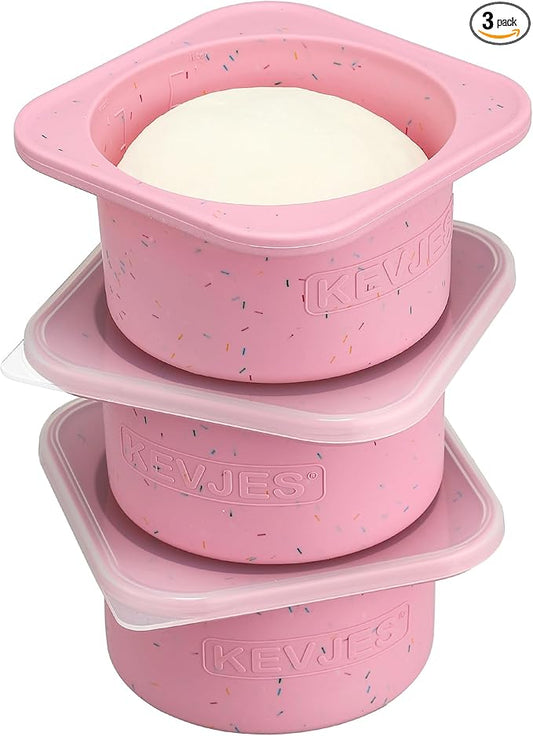PLUS 1000ml Pizza Dough Proofing Containers for DIY family Artisan Pizza, Food Grade Silicone Stackable Boxes with Lids, Freezer, Fridge, Dishwasher Safe-Sprinkles Pattern-3 Pack (Cotton Candy)