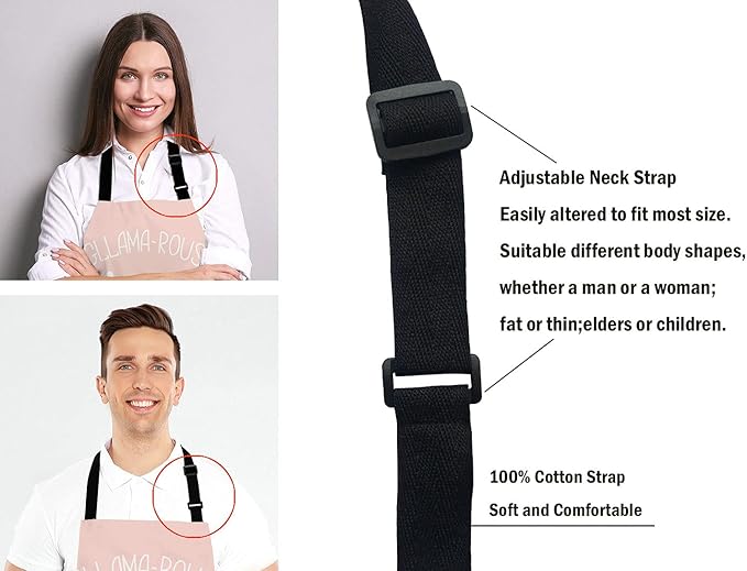 Inspirational and motivational Apron with Alpaca,Cute llama Gllama-rous Unisex Kitchen Bib with Adjustable Neck for Cooking Gardening,Adult Size