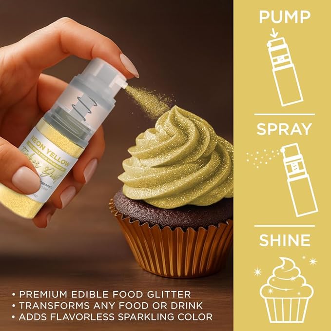 Bakell - Neon Yellow Tinker Dust (4g, 1x Mini Spray Pump) Edible Glitter for Food, Desserts, and Beverages!