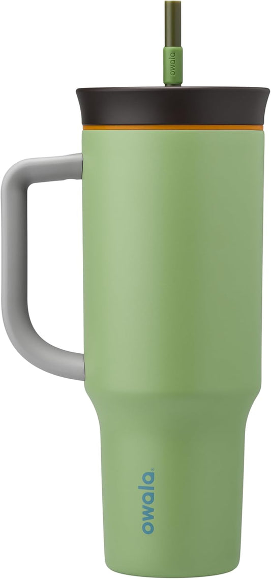Owala Stainless Steel Triple Layer Insulated Travel Tumbler with Spill Resistant Lid, Straw, and Carry Handle, BPA Free, 40 oz, Green (Brave Adventures) (Pack of 6)
