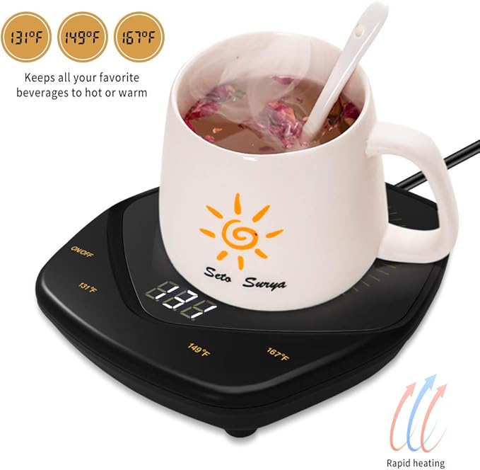 Coffee Mug Warmer for Desk,Candle Warmer Plate Auto Shut Off, Tea Espresso Beverage Coffee Warmer for Desk, Three Temperature Coffee Cup Warmer for Coffee Lover Gifts (Black, Without Mug)