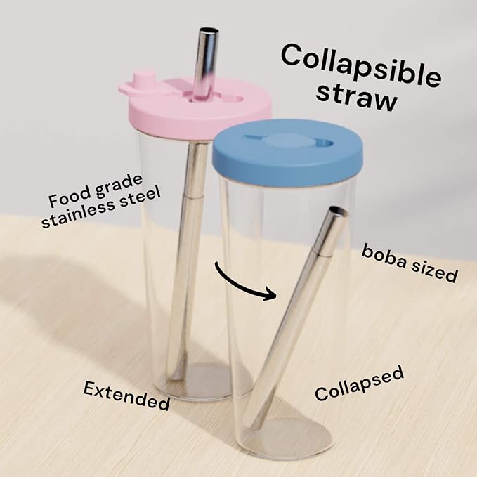 Dodoko Hot Pink Reusable Boba Tea Cup with Straw, 24 oz - Insulated BPA Free Shatterproof Tumbler for Iced Coffee, Smoothies, Cold Drinks - Dishwasher Safe, Includes Straw Cleaner