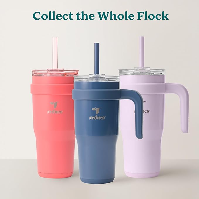 REDUCE 24 oz Stainless Steel Tumbler with Handle - Dual-Wall Vacuum Insulated Travel Mug, Sweat-Proof Lid & Reusable Straw - Keeps Drinks Cold for 24 Hrs, Fits Cupholders, Dishwasher Safe - Mojito