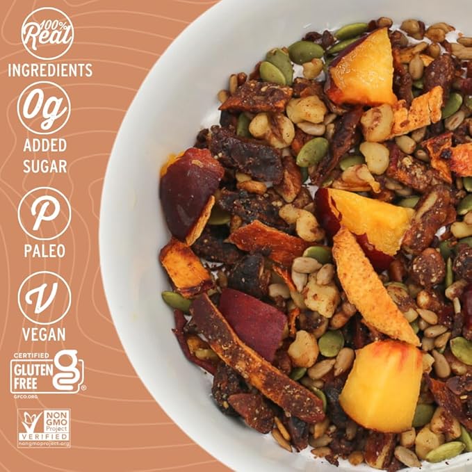 Wildway Keto Granola with Organic Ingredients | Peach Pecan | Grain-Free, Gluten-Free Cereal | Vegan, Low Carb & No Sugar Added | Paleo-Friendly, Non-GMO | Nutrient-Rich Fruit & Nut Snack | 8oz