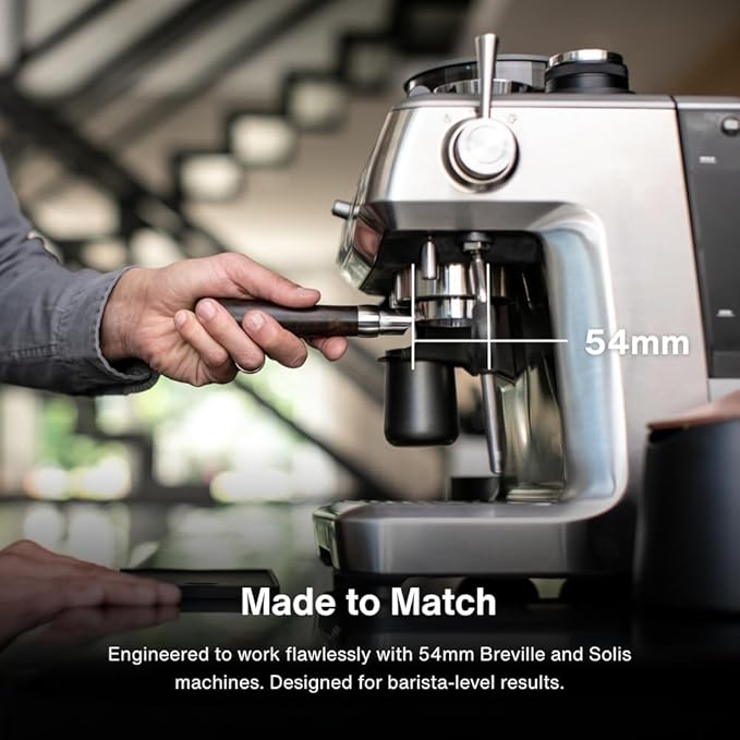 Crema Coffee Products - 54mm Bottomless Naked Portafilter - Filter Basket Included - Fits 54mm Breville Machines, Sandalwood