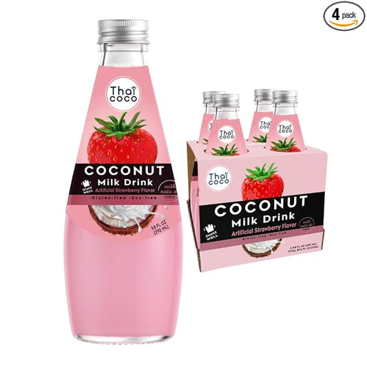 Thai Coco - Strawberry Coconut Milk Drink with Nata De Coco - 9.8 fl. oz. 4 Pk