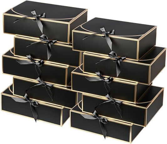 10Pack Black Gift Boxes, 10.6x7.8x3.1Inch Bridesmaid Proposal Box with Ribbons, Gift Boxes with Lids for Presents, Mother's Day, Wedding, Groomsmen Proposal, Birthday Party