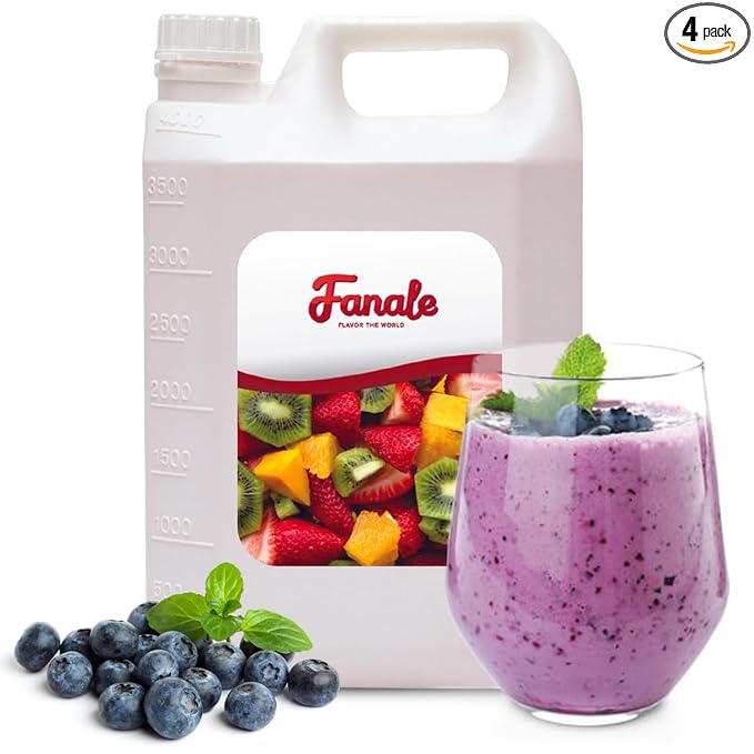 Fanale Premium Flavoring Concentrated Syrup for Bubble Tea 11 lb | Blueberry Flavor Syrup | for Boba Tea, Smoothies, Slushes, Desserts | 11lb | Pack of 4 | SRP170-CS