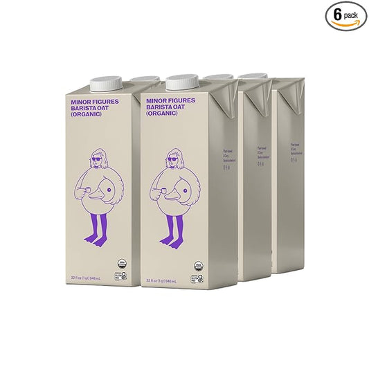 Minor Figures - Oat Milk - Organic - Barista Standard - 32 Oz - 6 Pack - Non Gmo - Plant Based - Vegan - Dairy Free - Shelf Stable - Unsweetened