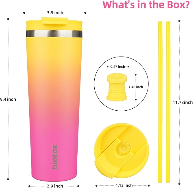 BJPKPK 30oz Stainless Steel Insulated Tumbler With lid And Straw Travel Coffee Thermal Tumblers Cup For Women And Men,Pink Yellow Rose