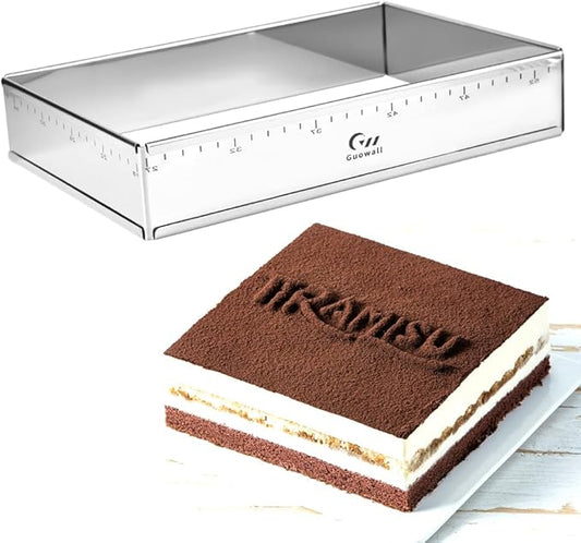 Guowall Extensible Stainless Steel Square Cake Mold Heavy Duty Adjustable Mousse Ring Rectangle Shaped Detachable Mousse Cake Cutter, Pastry DIY Baking Tool - 10 * 7in