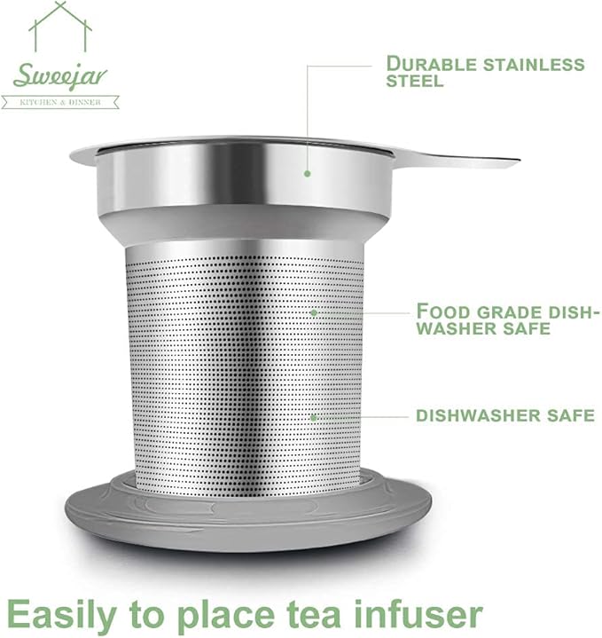 Sweejar Porcelain Tea Infuser Mug with Lid, 16 oz Teacup with Strainers for Loose Leaf Tea, Microwave and Dishwasher Safe Coffee Mug(Turquoise)