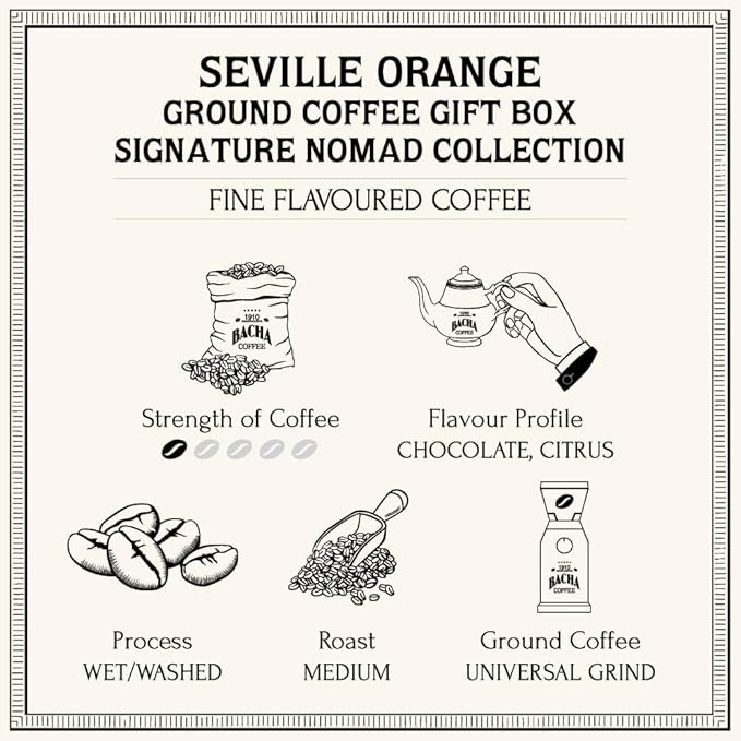 Bacha Coffee | Seville Orange Fine Flavoured Signature Nomad Collection, 100% Arabica Specialty Coffee, Ground Beans, Medium Roast, 250g