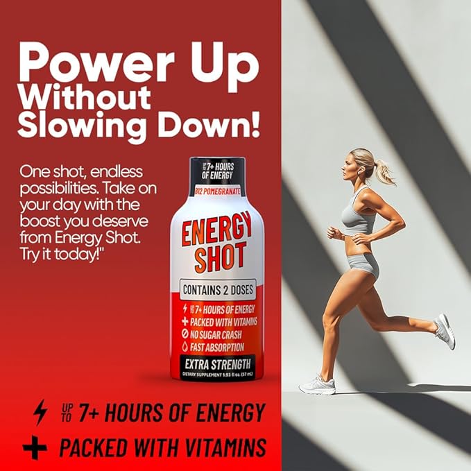 B12 Açaí Pomegranate Extra Strength Energy Shot 8 pk – 260mg Natural Caffeine B12 B6 – Energy & Vitality Support – 2 Servings Sugar Free Zero Calorie Green Tea B-Vitamins Electrolytes Vegan – 1.93 fl oz