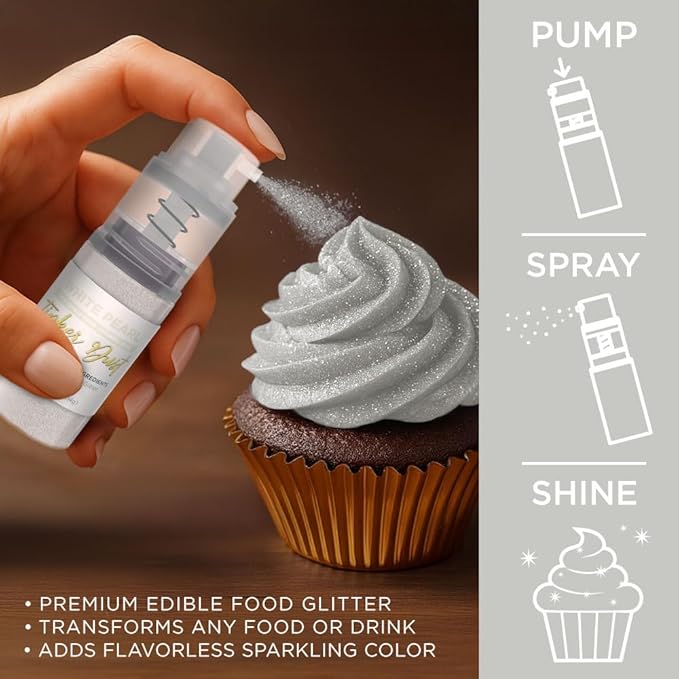 Bakell - White Tinker Dust (4g, 1x Mini Spray Pump) Edible Glitter for Food, Desserts, and Beverages!