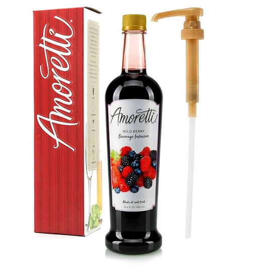 Amoretti - Wild Berry Infusion Drink Mix & Water Enhancer with Pump for Flavoring Cocktails, Waters, Tea, and other Beverages, 94 Servings Per Bottle (750 ml), Preservative Free