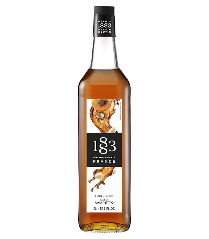 1883 Amaretto Syrup - Flavored Syrup for Hot & Iced Beverages - Gluten-Free, Vegan, Non-GMO, Kosher, Preservative-Free, Made in France | Glass Bottle 1 Liter (33.8 Fl Oz)
